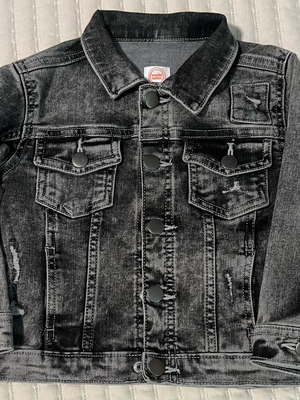 wonder nation Black Washed Distressed Kids Denim Jacket